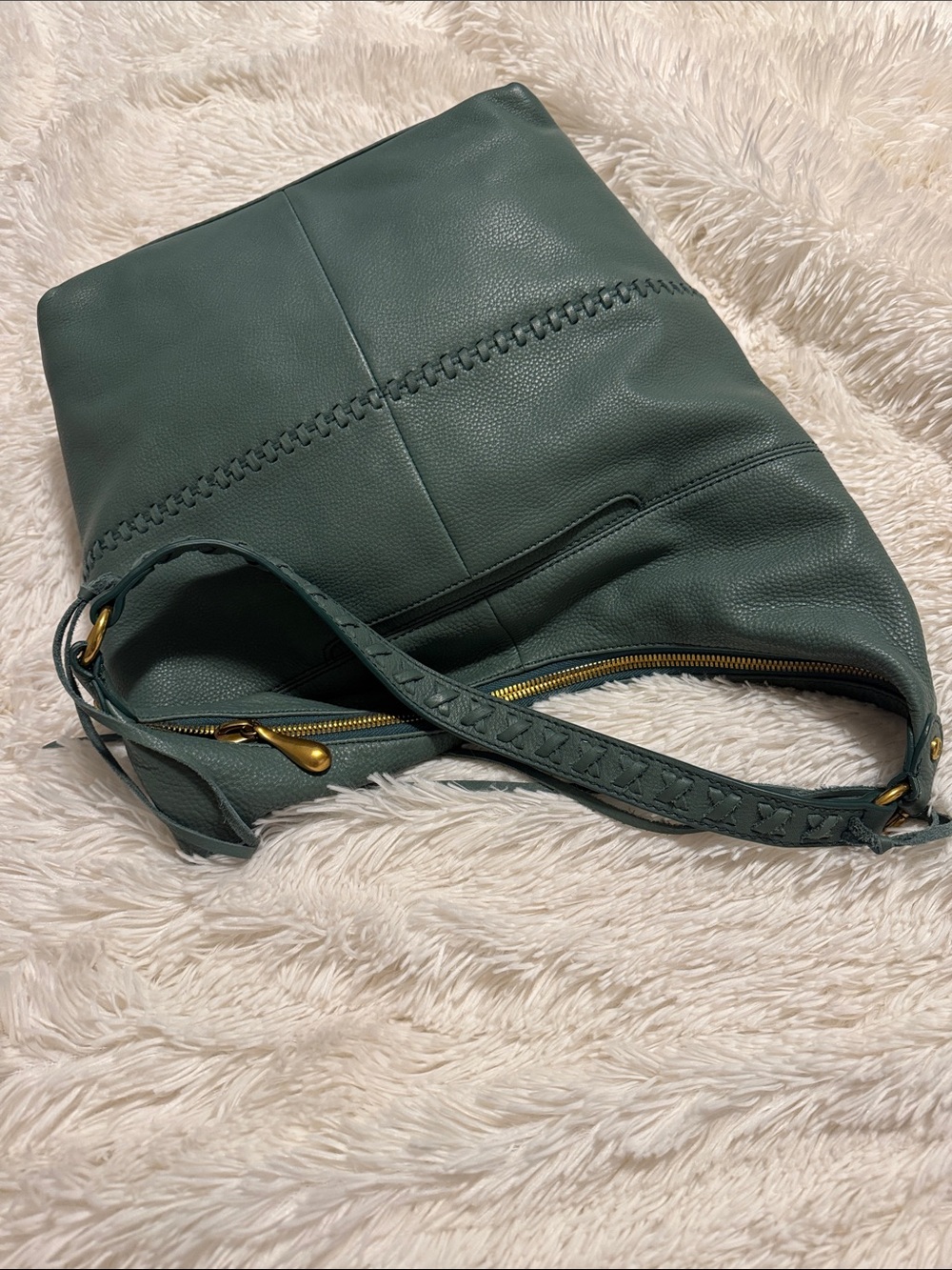 HOBO Entwine Meadow Green Leather Braided-Handle Hobo Bag - Picture 8 of 13